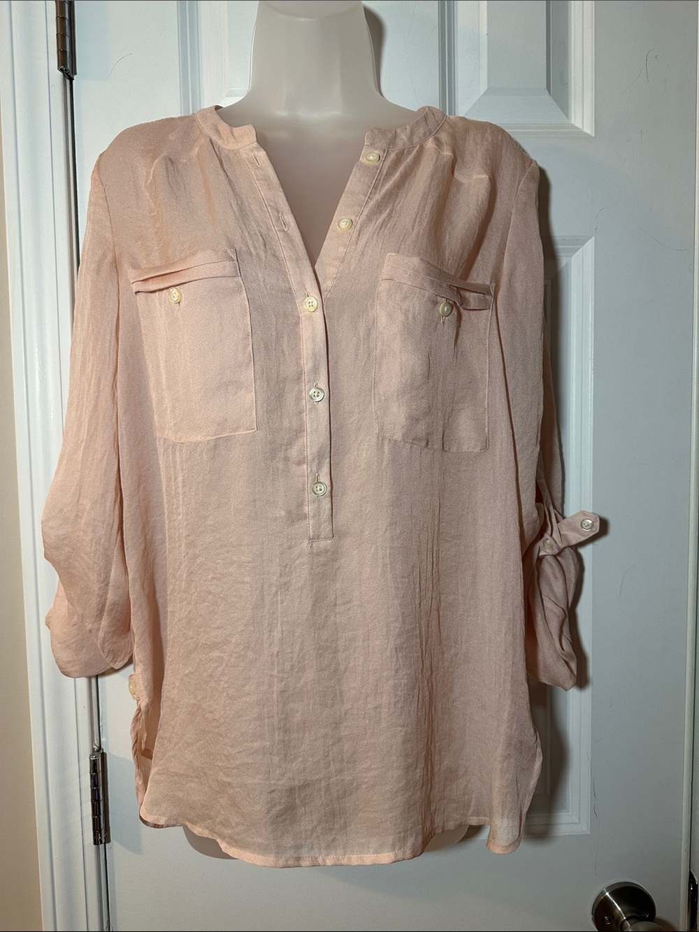 LOFT Blush Pink Button-Front Linen Blend Tunic